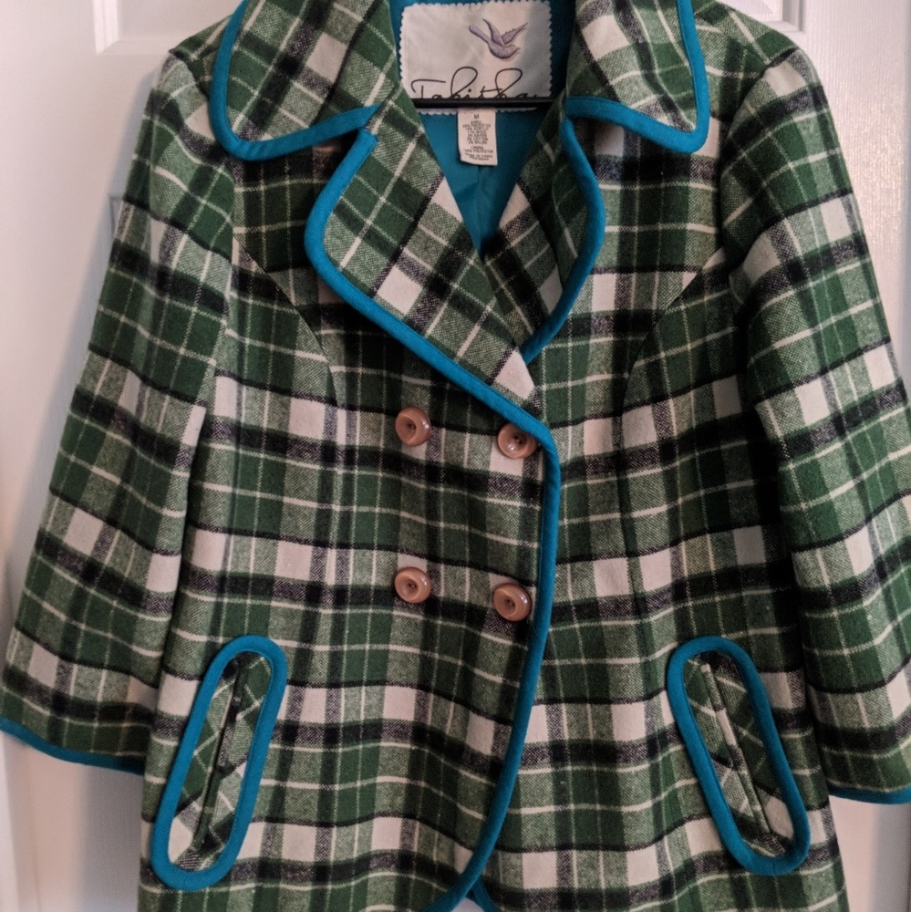 Anthropologie coat plaid green